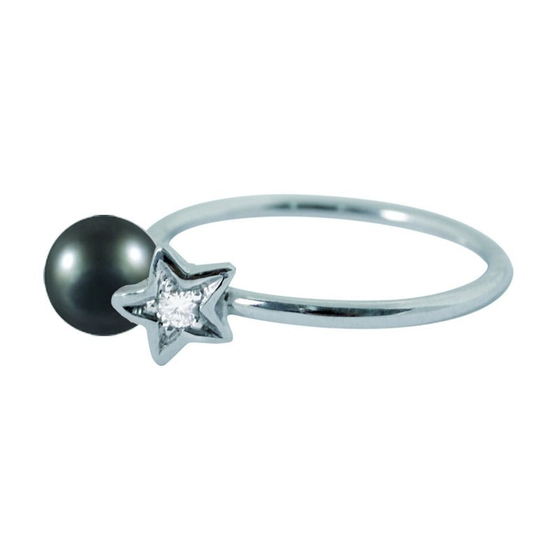 Bague Kiss Diamond Star Perle Noire de Tahiti Or Blanc 18K