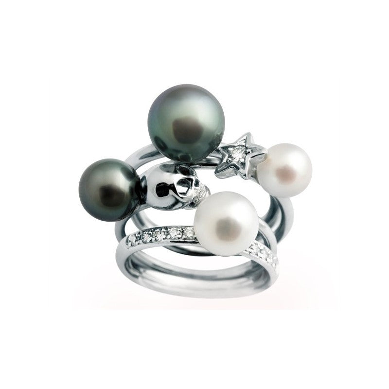 Bague Haute Joaillerie Kiss 4'Sum Diamants & Perle Blanche - Claverin bijou perles de culture