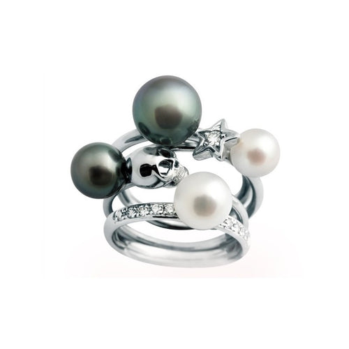 Bague Haute Joaillerie Kiss 4'Sum Diamants & Perle Blanche - Claverin bijou perles de culture