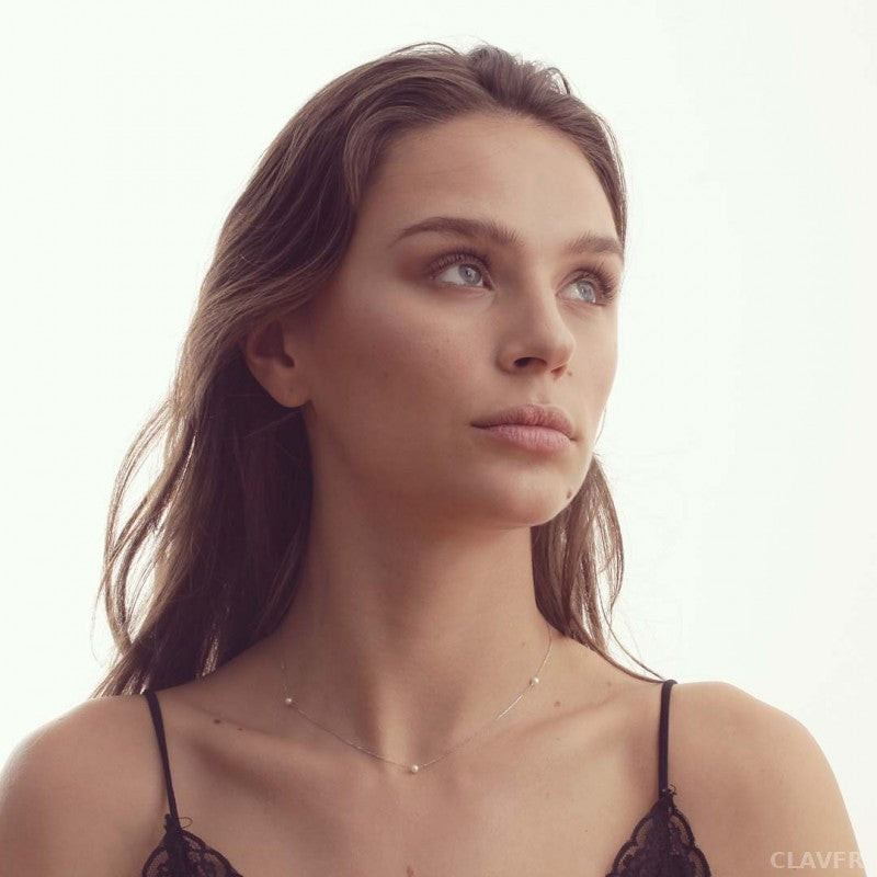 Collier Lotta Love Give Me 5 Perles Blanches Or Blanc 18K - Claverin vue 2