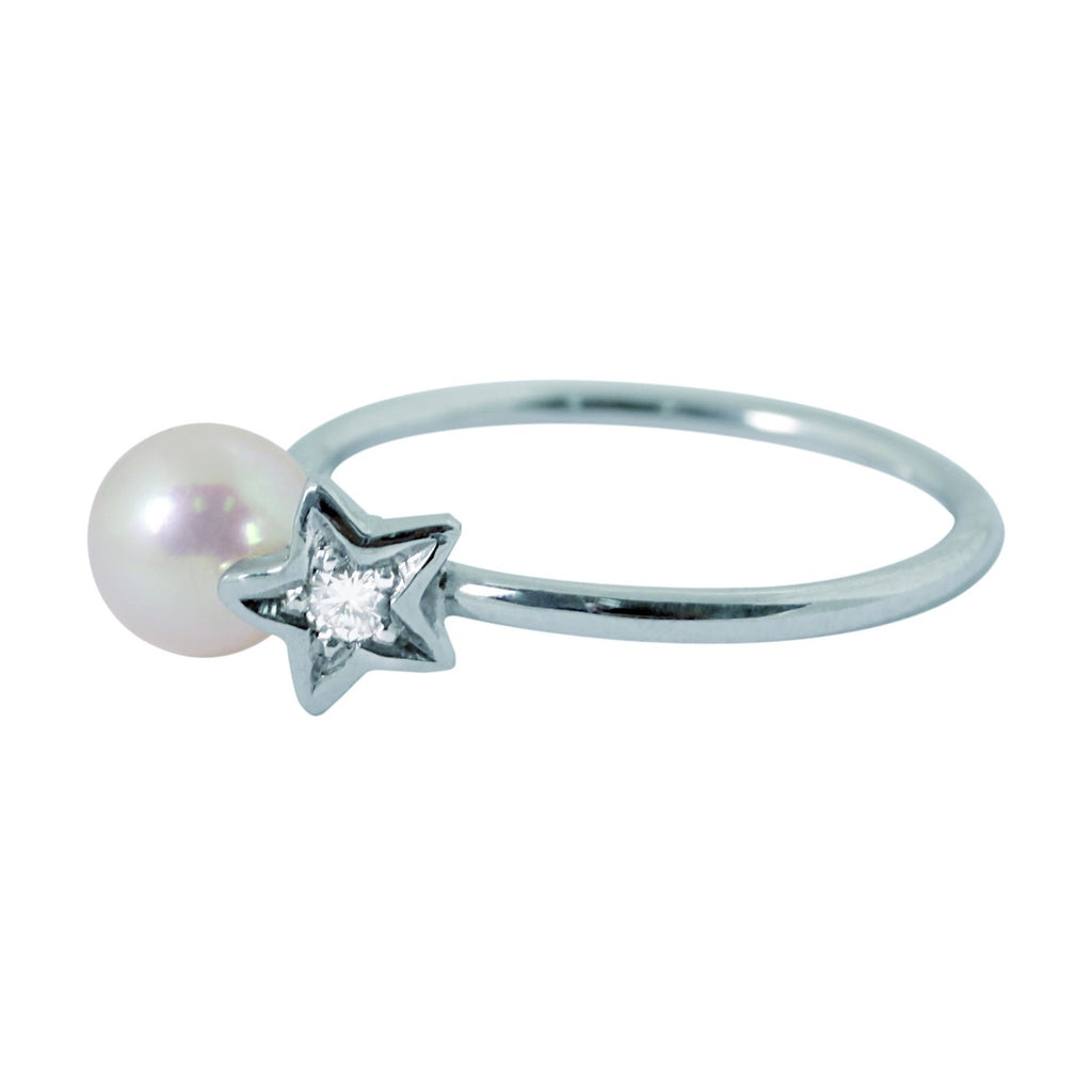 Bague Kiss Diamond Star Perle Blanche Or Blanc 18K