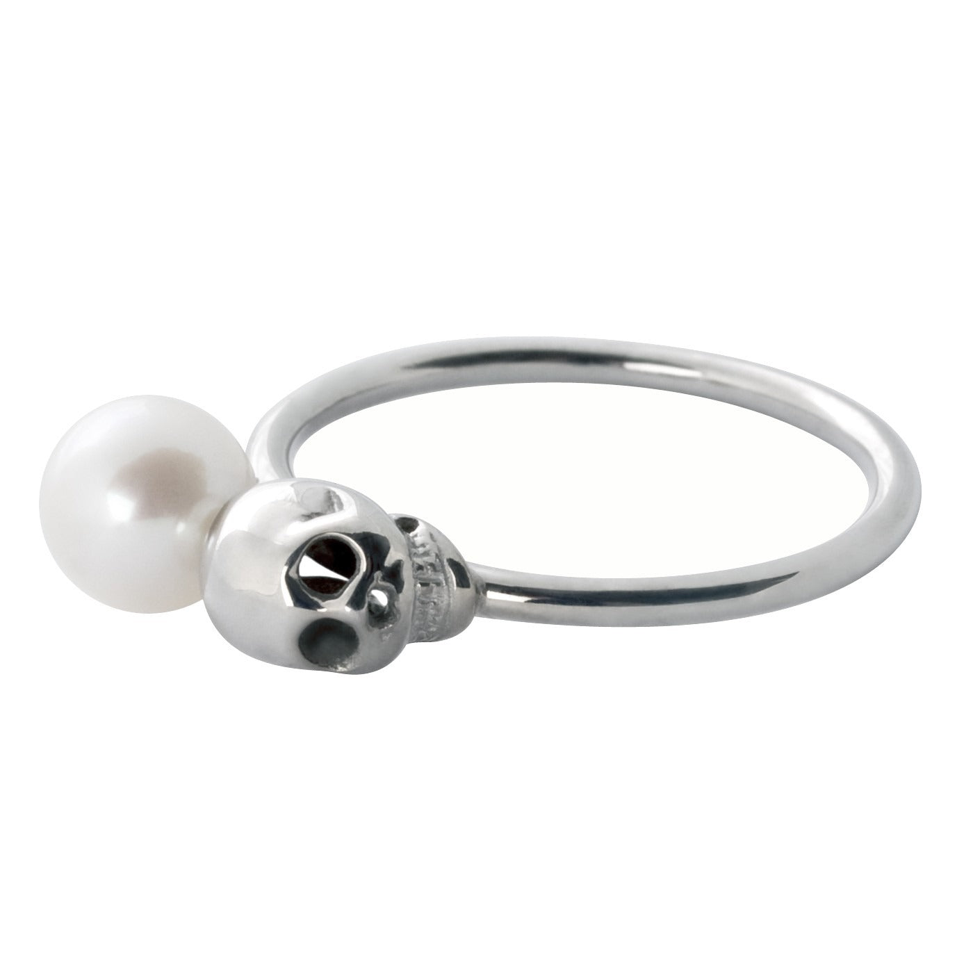Bague Kiss Skull Perle Blanche Or Blanc 18K